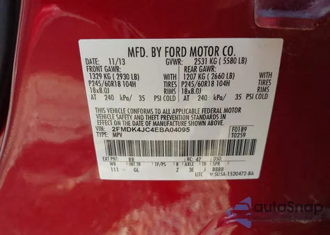 2014 Ford Edge Sel z USA, uszkodzony, nr VIN 2FMDK4JC4EBA04095